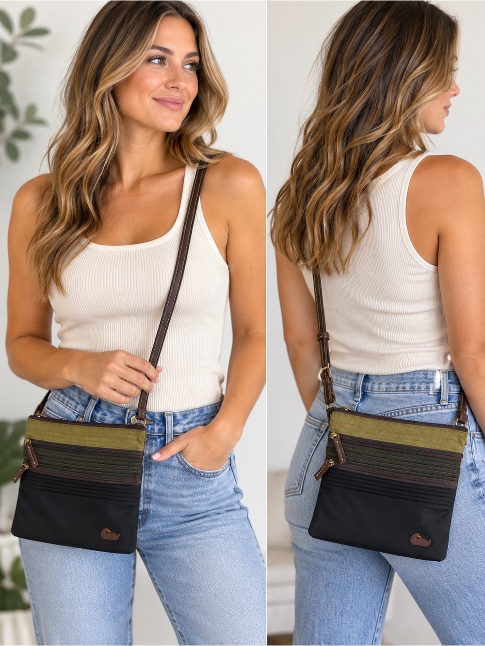 Dooney & Bourke Small Slim Three Tone Nylon Crossbody Purse